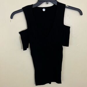 Margaret O’Leary Black Cold Shoulder Knit Top XS